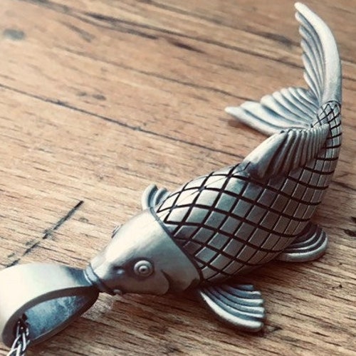Handmade Koi Fish Silver Necklace, 3D Koi Carp Silver shops Charm Necklace, Sea Animal Pendant, Tiny Charm Necklace, Japanese Koi Carp Silver Gift