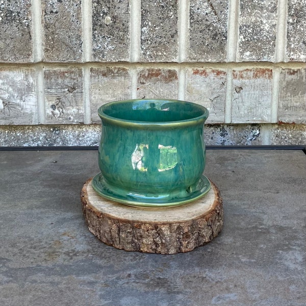 Seafoam Green Teal Blue Planter with Drainage Hole Handmade Pottery