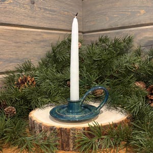 Blue Candle Stick Holder Handmade Pottery