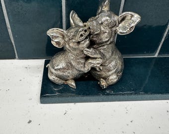 Antikes Sterling Silber küsst Schwein Ornament Figur cm 1990 Made in Italy
