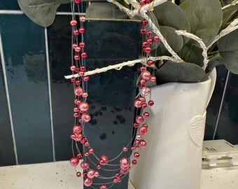 Süßwasser-Samen-Rosa-Perle Choker Halskette mit passenden Ohrstecker & Sterling Silber Ohrringe