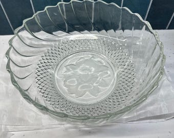 Vintage Schnitt Klarglas Sonnenblumenschale KIG Indonesien Rautenmuster Jubiläum Kochgeschenk