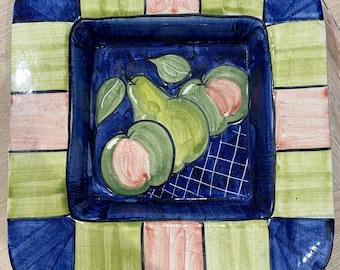 Vintage Artisan Handgemachte und bemalte glasierte Obstsalatschüssel im rustikalen Wohnstil Portugal.