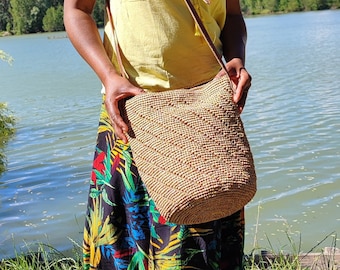 Bolso de hombro de ganchillo, bolso de verano de paja, bolso de playa de rafia, cesta de rafia, bolso de ganchillo, bolso de hombro de ganchillo, bolso de regalo hecho a mano