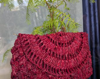 Hand-crocheted raffia clutch, women's envelope bag, unique handmade summer gift bag, raffia crochet wedding clutch, gift