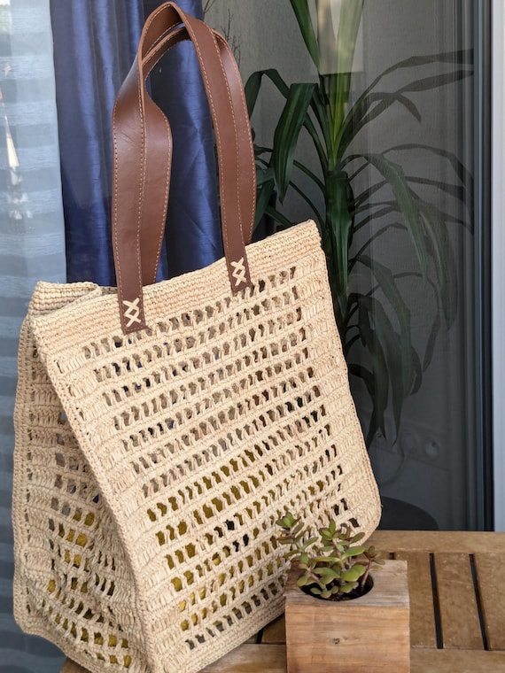 Sac raphia, sac crochet, Sac d été, sac raphia femme, Panier  plage, sac paille,panier raphia, sac à main raphia, sac bohème, sac fait main