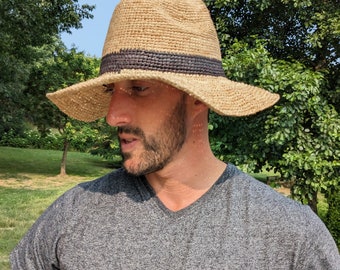 Summer straw raffia hat, unisex beach, travel, vacation, garden hat, sun protection, boho style, natural gift for women and men