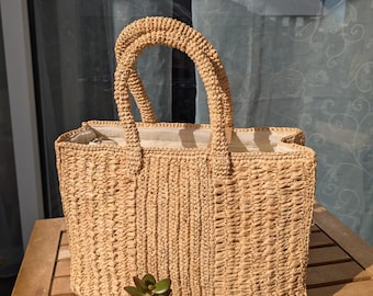 Crochet raffia bag, crochet bag, handbag, raffia bag, handmade bag, handmade crochet bag, women's handbag, straw bag, raffia basket