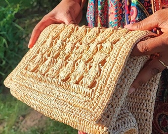 Shoulder bag, crochet bag, raffia bag, straw bag, beach bag, summer bag, gift handbag, gift for Mom, Mother's Day gift, gift