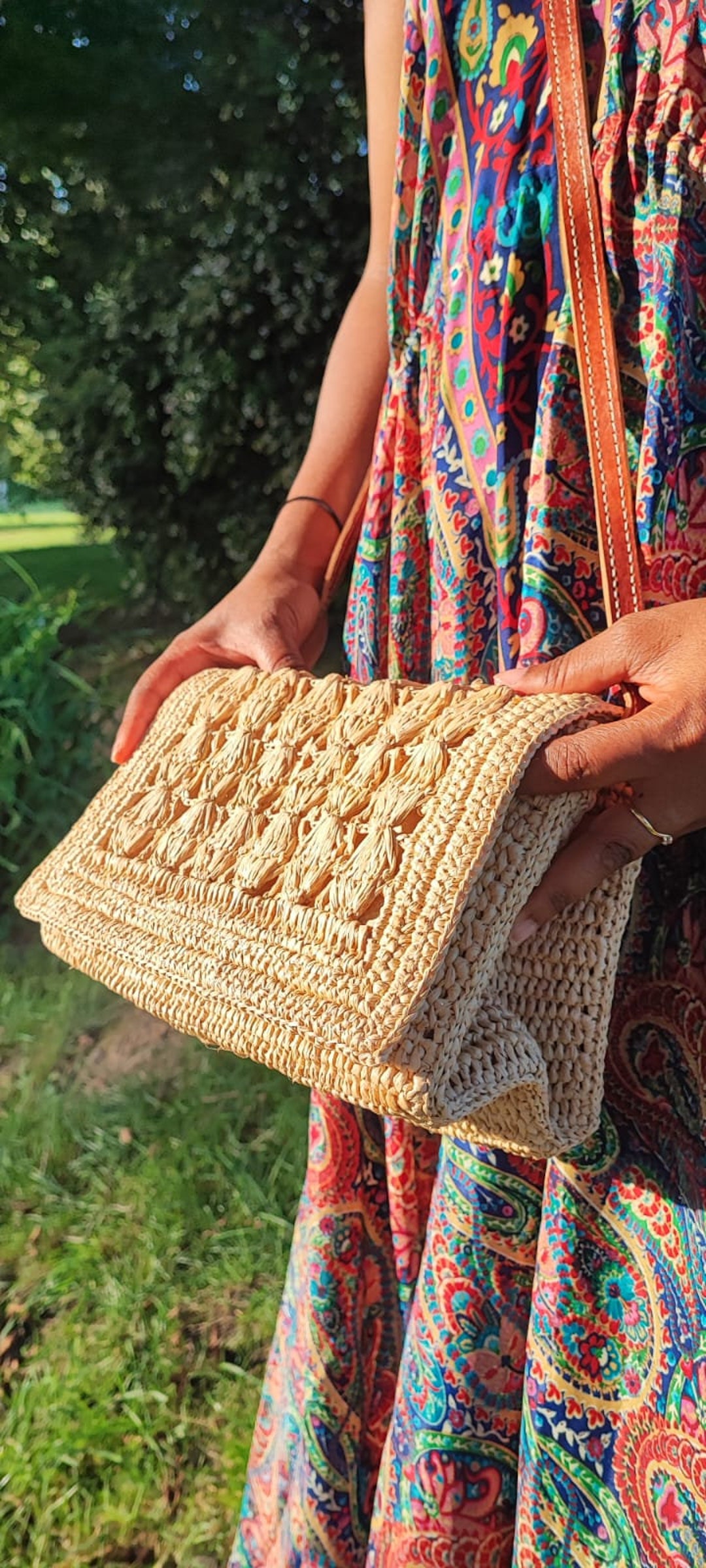 Sac Bandoulière en raphia, sac crochet en paille tissée, sac d