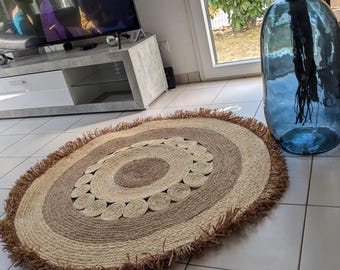 Decorative rug for living room, bedroom, or office; boho raffia wall hanging; round rug, modern gift idea; boho rug; boho home decor; decor