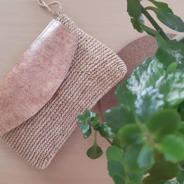 Raffia-Clutch, Häkel-Clutch, Hochzeits-Clutch, Damen-Geldbörse, Sommer-Clutch, Bast-Tasche