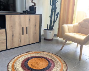 Round raffia rug, decorative straw rug, living room/bedroom/office rug, interior decoration rug, crochet rug, handmade raffia rug