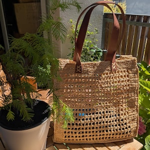 Basttasche, Häkeltasche, Sommertasche, Basttasche für Damen, Strandkorb, Strohtasche, Bastkorb, Basthandtasche, Boho-Tasche, handgefertigte Tasche Bild 4