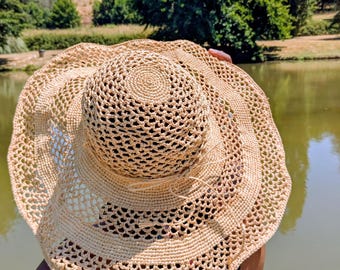 Women's summer wide-brimmed hat, perfect for holidays, travel, the beach, weddings, and as a handmade gift. Boho chic summer wide-brimmed hat.