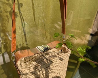 Raffia shoulder bag - Natural handmade bag, boho summer raffia bag for women, handbag gift idea for mom, straw summer basket