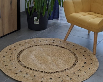 Raffia tapijt, boho raffia tapijt, raffia gehaakt tapijt, rond kindertapijt, woonkamertapijt, modern tapijt, entreekleed, groot strotapijt