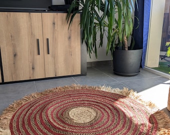 Round raffia rug, straw rug, decorative rug, living room/bedroom rug, interior decoration rug, crochet rug, handmade raffia rug