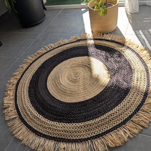 Round raffia rug, straw rug, decorative rug, living room/bedroom rug, interior decoration rug, crochet rug, handmade raffia rug