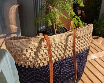 Women's handbag, straw bag, raffia bag, crocheted raffia bag, raffia beach bag, beach tote, straw basket, straw bag, handmade raffia bag