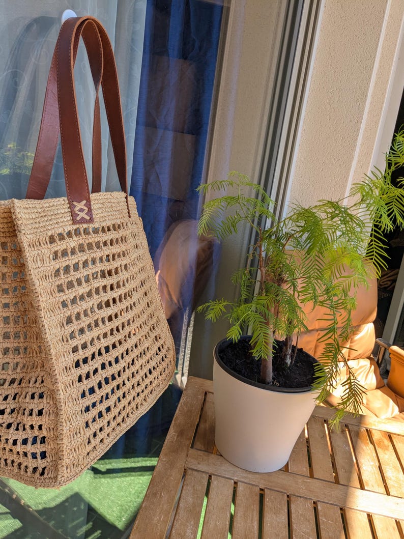 Basttasche, Häkeltasche, Sommertasche, Basttasche für Damen, Strandkorb, Strohtasche, Bastkorb, Basthandtasche, Boho-Tasche, handgefertigte Tasche Bild 3