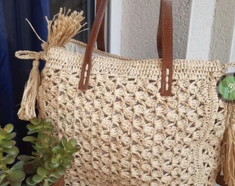 Bolsa de praia, cesta de crochê, bolsa feminina, bolsa de praia, bolsa de palha, bolsa de ráfia, bolsa de verão, bolsa de ráfia, sacola de presente, cesta de ráfia de crochê