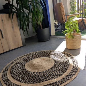 Round raffia rug, straw rug, decorative rug, living room/bedroom rug, interior decoration rug, crochet rug, handmade raffia rug