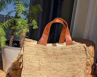 Large Straw Bag, Raffia Bag, Crochet Raffia Bag, Women's Handbag, Summer Bag, Travel Tote, Large Gift Bag for Women, Handmade Bag