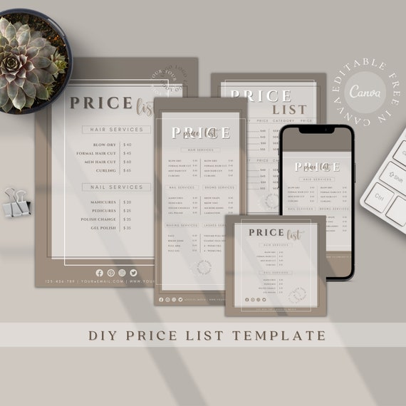 Price List Template DIY Editable Pricing Guide Sheet - Etsy