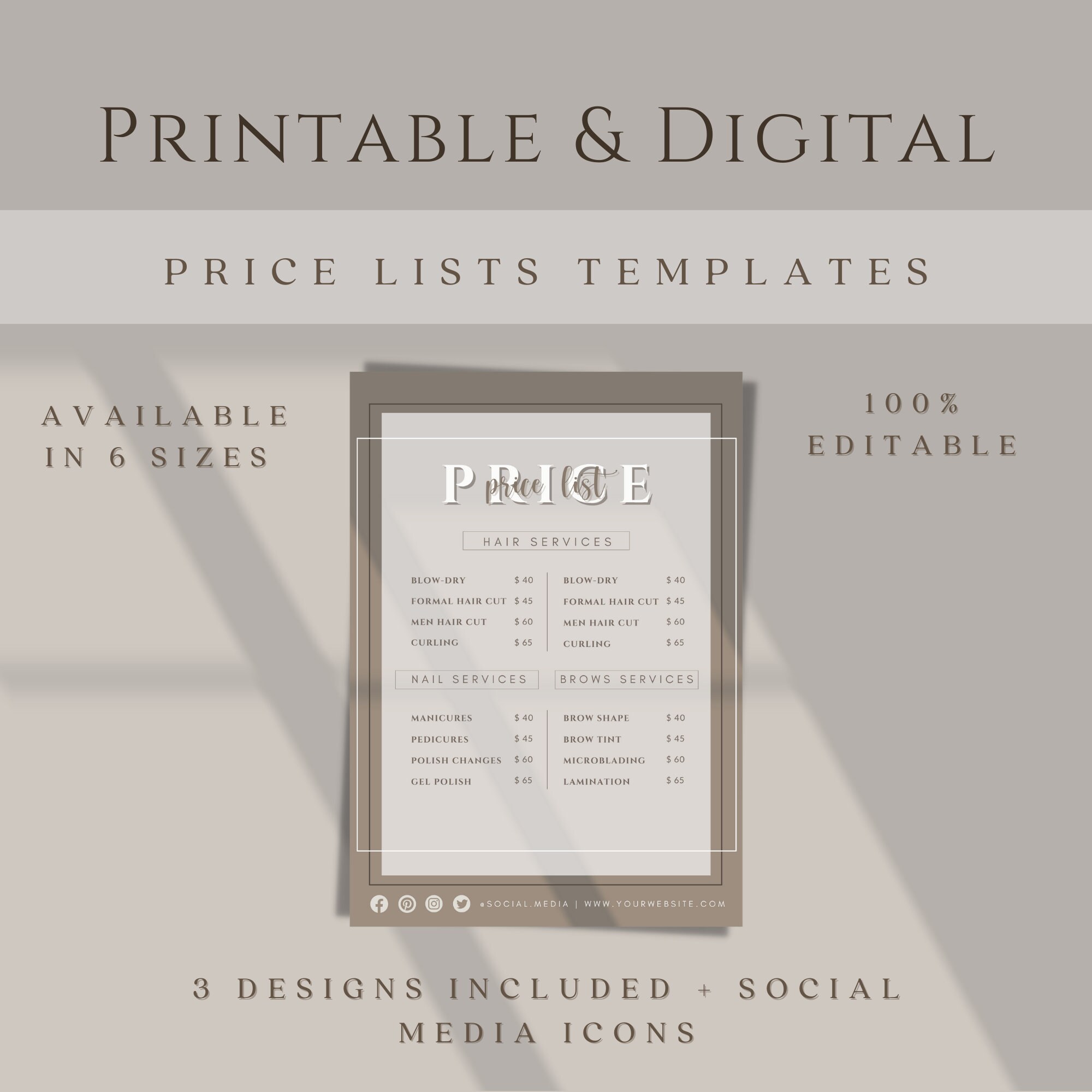 Price List Template DIY, Editable Pricing Guide Sheet, Printable Small ...