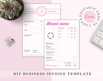 Business Invoice Template Pink, DIY Printable Canva Invoice, Editable Modern Client Invoice, Service Invoice PDF, Photography Invoice A5/A4