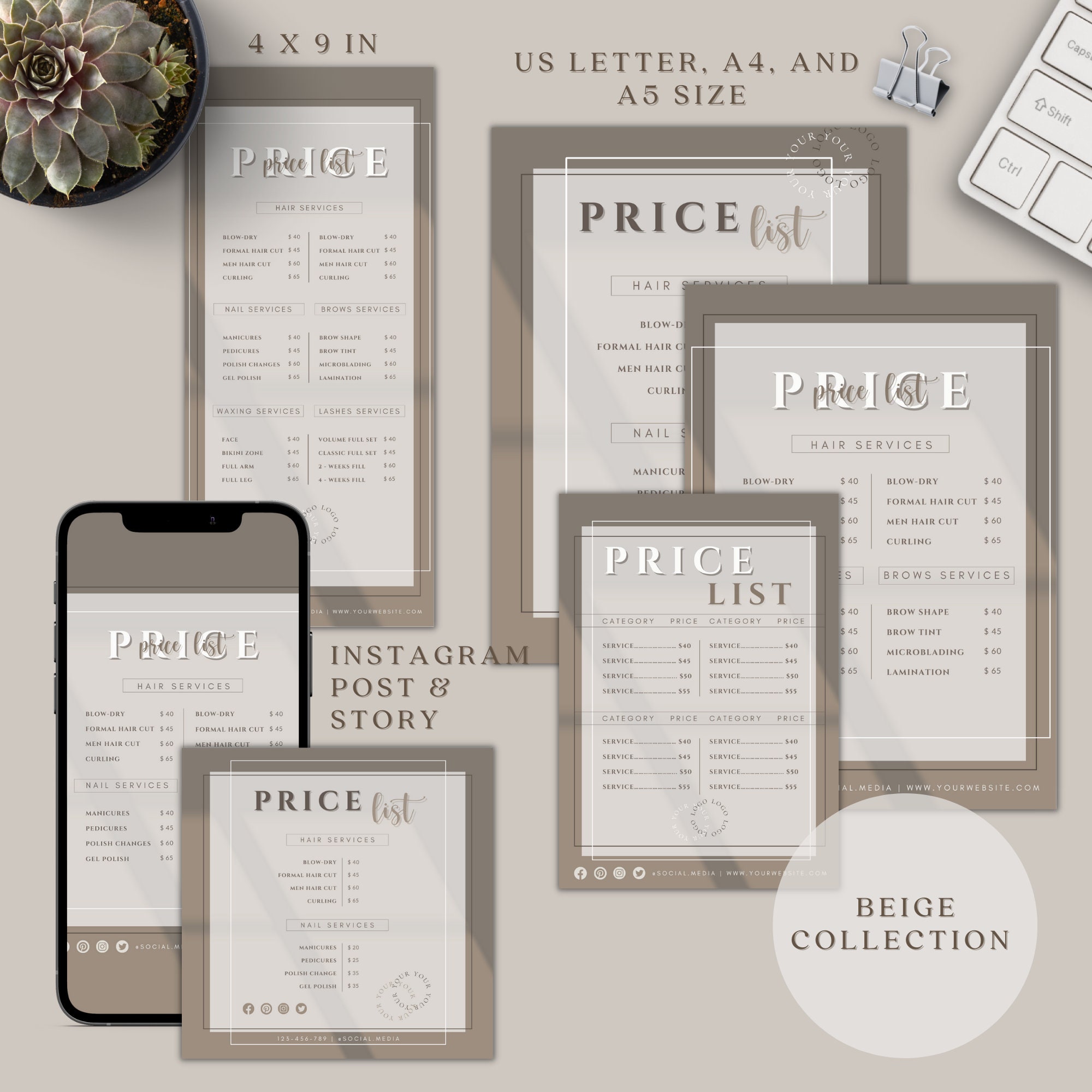 Price List Template DIY, Editable Pricing Guide Sheet, Printable Small ...