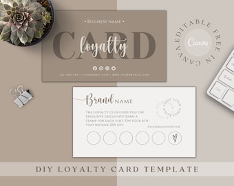 Loyalty Card Template Canva, Beauty Business Card Beige, Editable Discount Card, Printable Customer Reward Card, DIY Reward Appointment Card