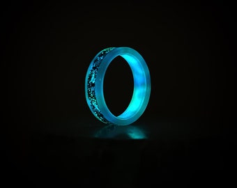 MariMar Abyss Shungite Glow Ring, Men's Band, Women's Ring, Glow in the Dark, Unique Ring, Shungite Ring, Glow Ring, White Ceramic Ring