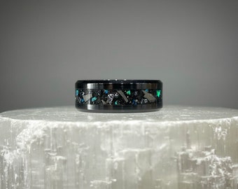 Shark Tooth Ring, Crushed Shark Tooth Jewelry, Tungsten Ring, Unique Men’s Engagement Ring, Beach Ring, Fossil Tooth Ring for Him
