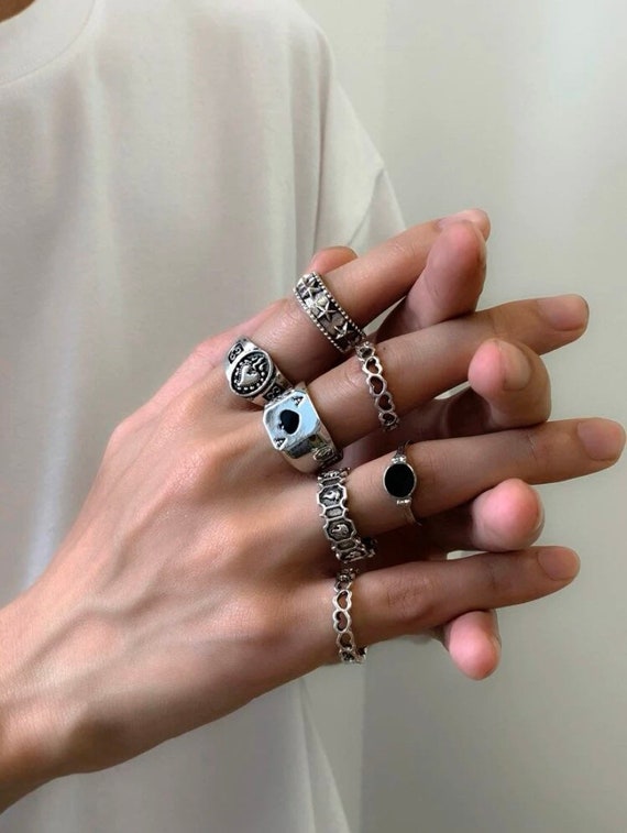 Mens Gothic Rings 7pcs Hippie Rings Goth Rings Pirate Etsy