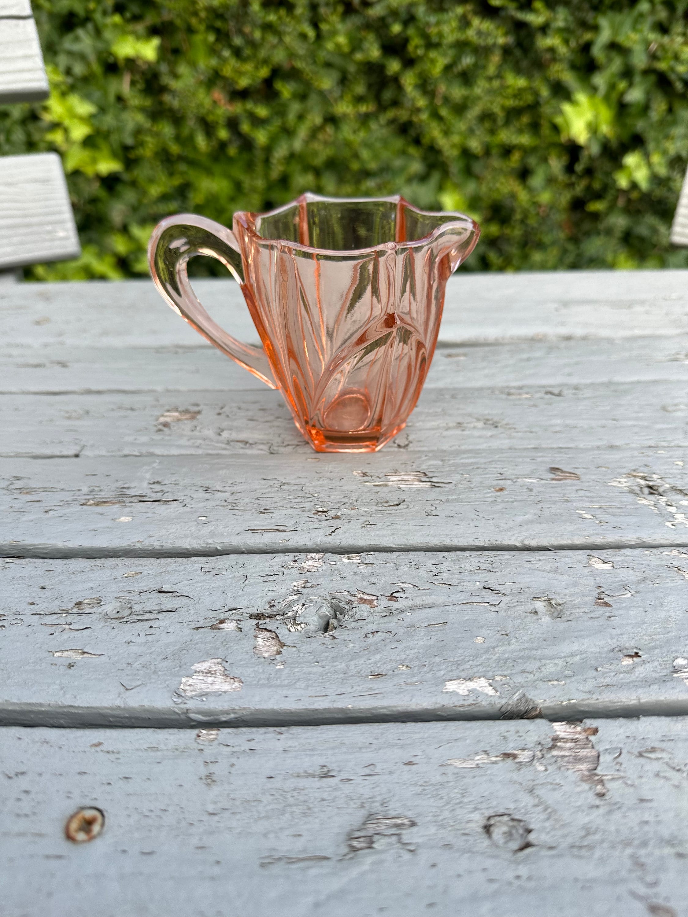 Vintage Peach/orange Coloured Pressed Glass Milk Jug With Tupi