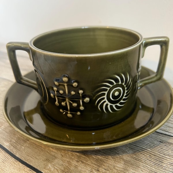 Portmeirion Totem green soup cup and saucer