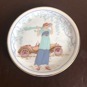 Fenton China Company English Bone China Plate vintage lady and car