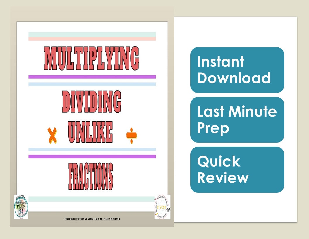 Multiplying and Dividing Unlike Fractions Worksheet Fractions Review