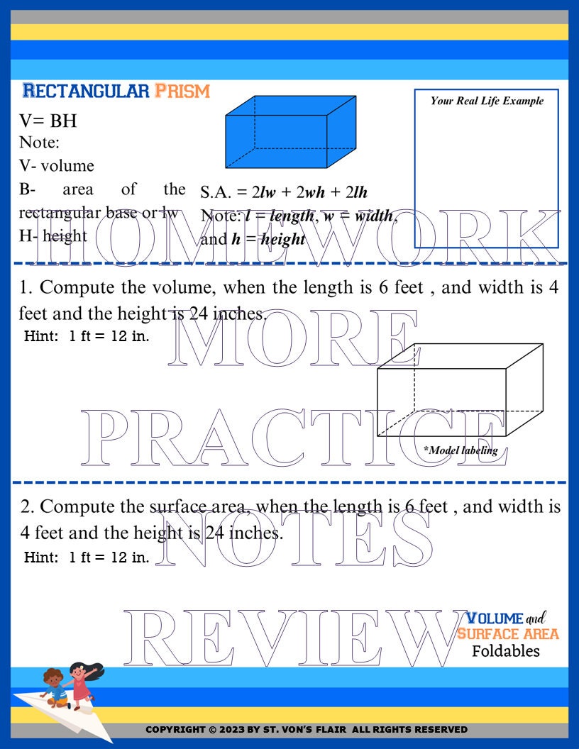 Volume and Surface Area Foldables: 3D Shapes, Word Problems (PDF), 5th ...