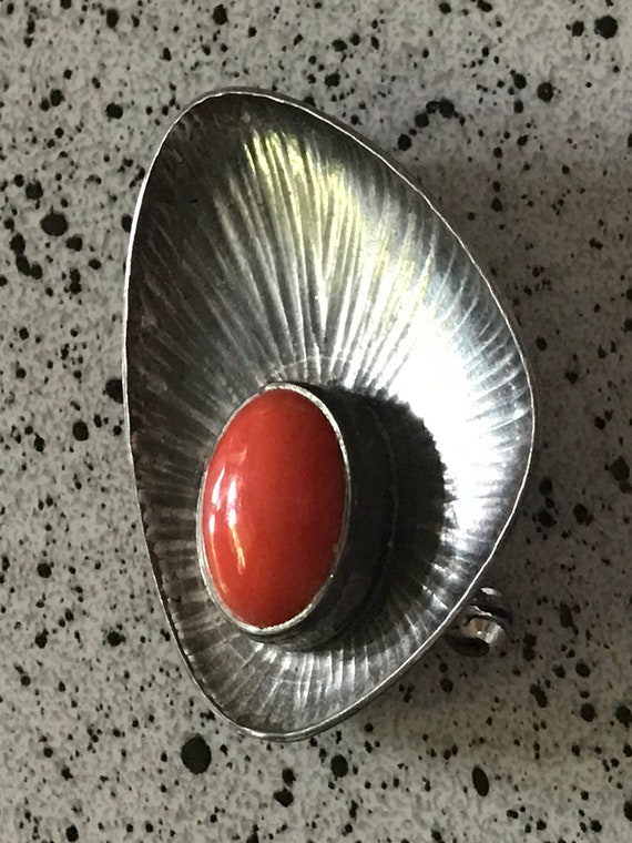 Theodor Klotz 835 silver brooch red silver jewelr… - image 1