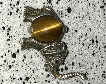 Elephant 925 silver brooch old silver jewelry stone tiger eye