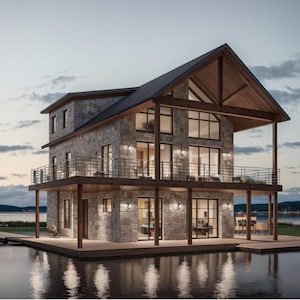 Architectural Drawings - Lake-house / Deck-house Residence - Floor plan Home design