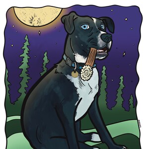 Night Sky Dog Coloring Page - Instant download and print!