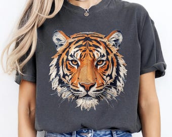 Faux Patchwork Tiger Shirt, Jungle Safari Tiger Lover Wild Cat Tee