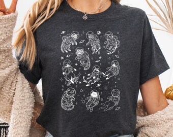 Astronaut Cats Space Shirt, Funny Kitty Astronauts Tee, Vintage Galaxy Pattern Top