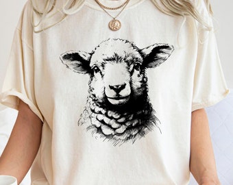 Funny Sheep Shirt Sheep Head Shirt for Farmer Animal Lover Gift Lamb Shirt Farm Girl Shirt