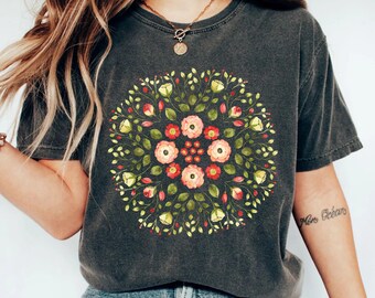 Floral Mandala Shirt: Spiritual Lotus Design - Comfort Colors Tee