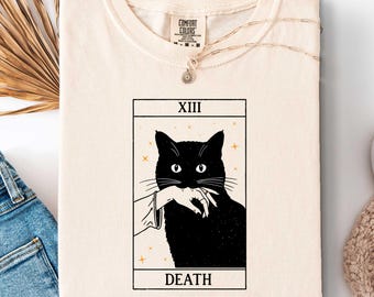Death Tarot Card Shirt Witchy Cat Shirt The Black Cat Halloween Shirt Cat Lover Gift Gothic Cat Shirt Halloween Cat Shirt
